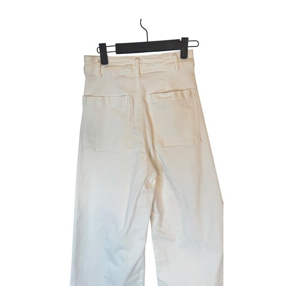 ZARA Size 2 White Wide-Leg Frayed Hem High Waisted Denim Jeans - Picture 10 of 14